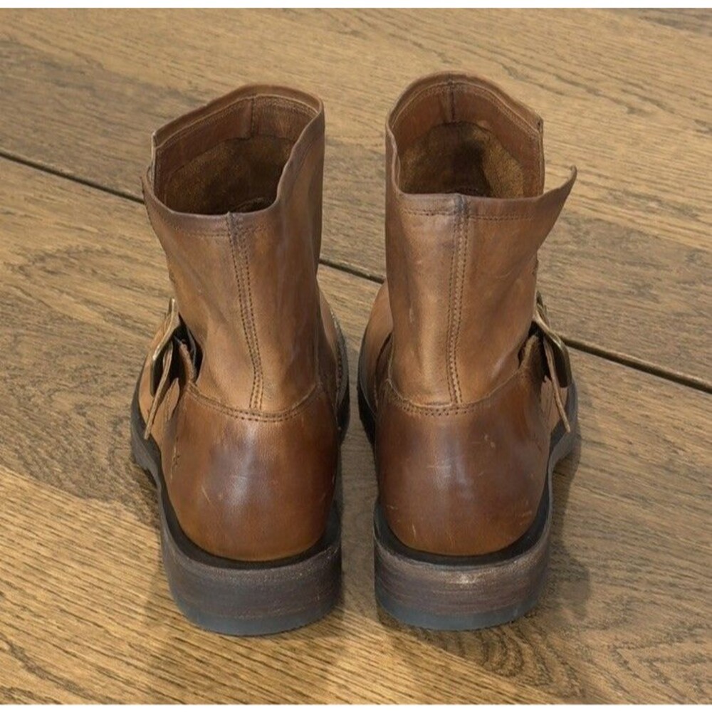 Frye Veronica Flex Bootie Leather Ankle Boots Womens 8.5 Distressed Brown Buckle - Picture 4 of 11